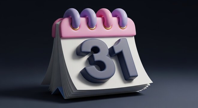 3D Calendar with a Date Displaying the Number 31 for Event or Deadline Visualization
