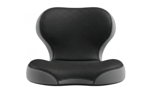 Ergonomic black racing seat with supportive design and comfortable padding isolated on transparent background