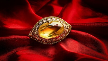 olden yellow gemstone luxurious oval jewel on red velvet