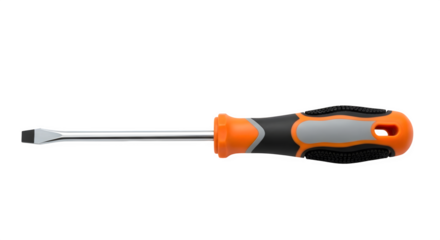 A flathead screwdriver with an orange and gray handle