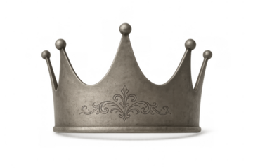 Vintage silver crown representing king or queen royalty, power, and leadership on transparent background