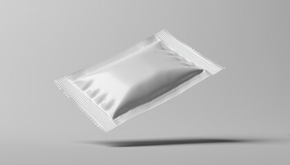 White Sachet Packet Floating on White Background with Soft Shadow  sachet, packet, white, packaging, sealed