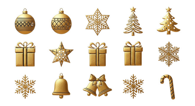 Golden christmas elements collection with festive designs set - Powered by Adobe