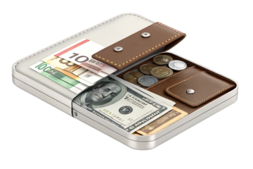 Cash wallet icon of wallet having currency illustration