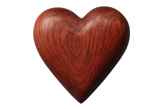 Wooden heart showing a smooth, polished surface with visible wood grain, representing love, romance, care, and emotion