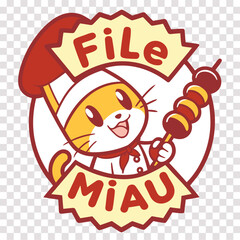 Cute Chef Cat Holding Skewer Logo  Funny Restaurant Mascot Cartoon Design