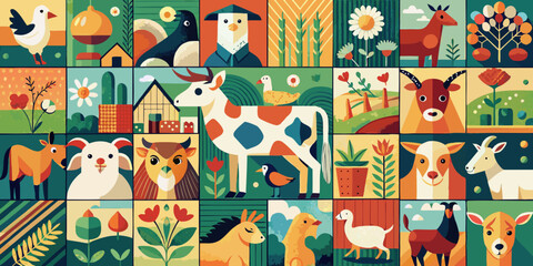 Cartoon winter holiday seamless vector pattern with birds, owls, and Christmas tree illustration