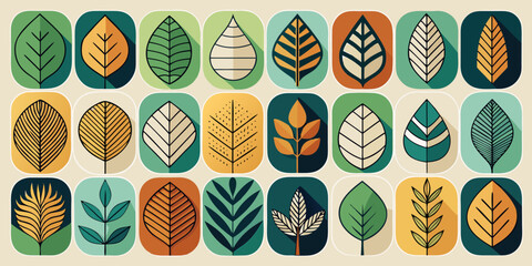 Colorful floral vector set featuring seamless autumn leaf patterns and spring egg illustrations