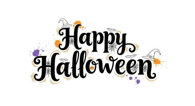happy halloween text background with pumpkin and bats