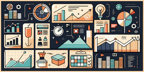 Vector illustration set of flat web design icons and business symbols