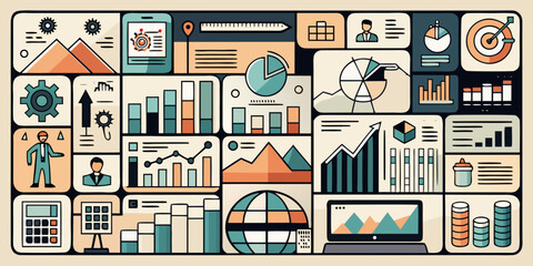 Seamless set of vector icons of houses in different colors for city or town infographic design