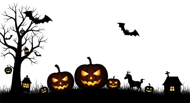 halloween background with pumpkin and bats - Powered by Adobe