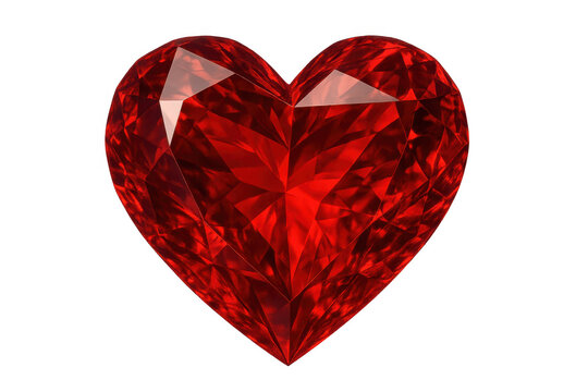 Red faceted gemstone heart symbolizing love, romance, passion, and valentine's day, sparkling in a precious ruby crystal style
