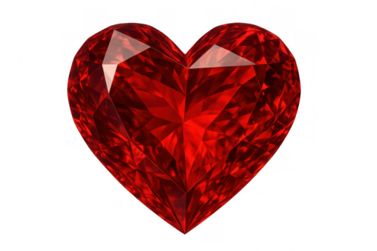 Red faceted gemstone heart symbolizing love, romance, passion, and valentine's day, sparkling in a precious ruby crystal style