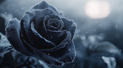 Frozen rose glistening in the moonlight, perfect for winter romance, elegant greetings, or adding a touch of frosty beauty to your project today