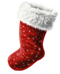 Festive Holiday Stocking with Snowy Trim Isolated on Transparent Background for Winter Celebrations