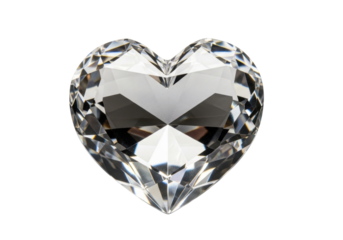 Heart shaped diamond isolated PNG, crystal gemstone with facets on transparent background, love and romance concept for jewelry design