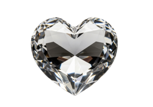 Heart shaped diamond isolated PNG, crystal gemstone with facets on transparent background, love and romance concept for jewelry design - Powered by Adobe