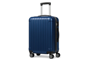 Fototapeta premium Blue hardshell rolling suitcase ready for travel, baggage for journey and vacation, transparent background