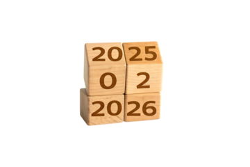 Flipping of 2025 to 2026 on wooden block cube PNG Image