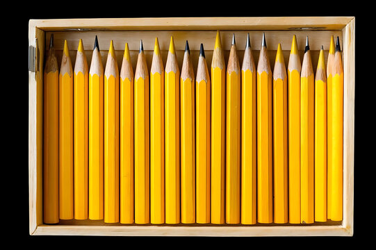 Yellow pencils in wooden box close up school supplies stationery art drawing writing tool education 98