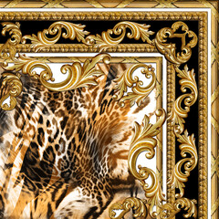 golden baroque and  leopard background