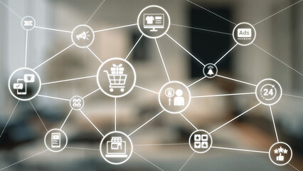 Concept of social media shopping transforms e-commerce. This platform offers seamless shopping...