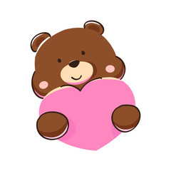 Cute baby bear hugging a heart hand drawn Version 2.