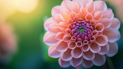 Stunning pink dahlia blossom radiates beauty in gentle light, perfect for spring designs, wedding themes, or adding a touch of elegant floral charm