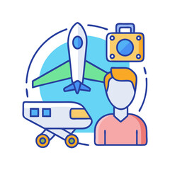 Stylized travel and tourism icon representing modern transportation methods