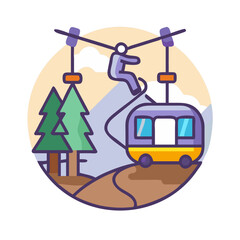 Naklejka premium Cartoon illustration of a ski lift with snowy mountains