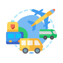 Naklejka premium Global travel and transportation vector illustration on black background