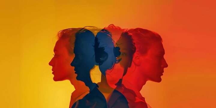 Eine Person, mehrere Gesichter drehen sich im Kreis und &uuml;berlagern einander