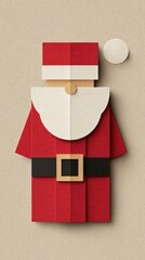 Obraz premium Minimalist Vertical Santa Claus Paper Cut Design with Geometric Shapes on Textured Beige Background