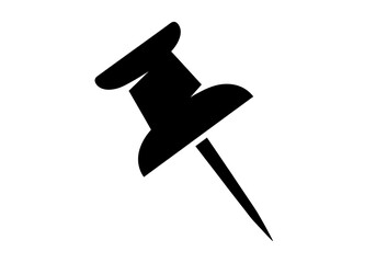 Black push pin isolated PNG on transparent background, thumbtack clip art for office and design use