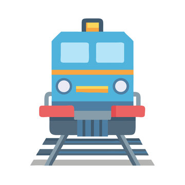 Flat design illustration of a blue train front view