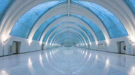 Futuristic Transport Hub Interior Showcasing Light Reflections and Spacious Design With Modern Architecture at Its Core