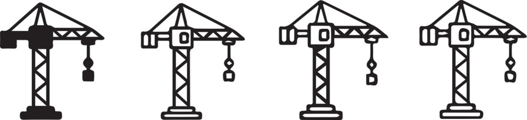 Tower Construction Crane Vector Icon Set | Building, Heavy Industry, and Lifting Equipment Symbols
