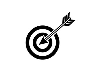 Black target with arrow isolated PNG on transparent background, archery bullseye for business goal and marketing strategy