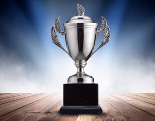 silver trophy award on pedestal