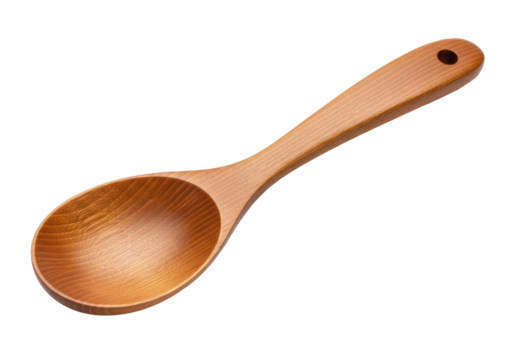 Wooden cooking spoon isolated PNG on transparent background, kitchen utensil for food preparation and serving - Powered by Adobe