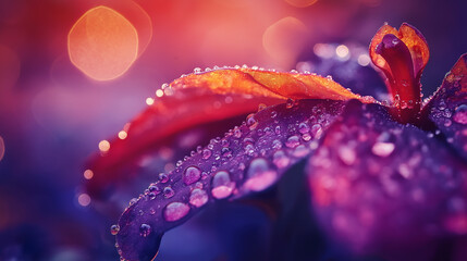 Stunning flower petals glistening with fresh dewdrops under dreamy light, perfect for wellness, spa, or beauty brand creative projects