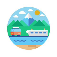 Obraz premium Scenic flat design landscape with transport options and nature