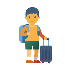 Young Traveler with Suitcase: Flat Design Illustration for Travel