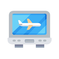 Airplane on screen, travel, flat icon design, simplicity