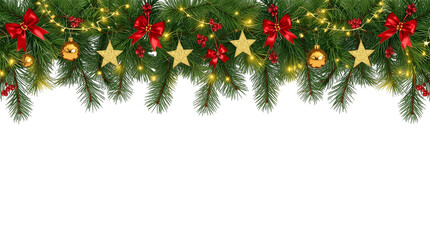 Festive christmas garland border with lights and decorations