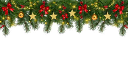 Festive christmas garland border with lights and decorations