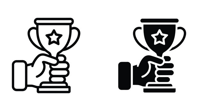 A hand holding trophy icon, symbolizing victory, achievement, success, and recognition in a simple and elegant Vector design