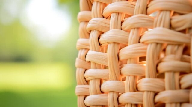 Natural woven material texture with soft green background bokeh