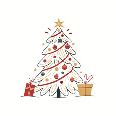 Elegant white Christmas tree with colorful ornaments and gifts, representing beauty, purity, and peaceful festive spirit during winter celebrations